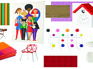 "Color Pop" inspiration board. Office pop art themed furniture and decoration.