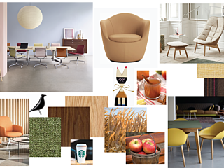 Office space ideas for autumn. Fall themed images. Orange, white, green, black, yellow, and red color palate.