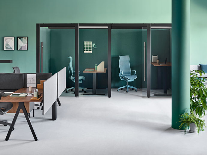 Commercial office space with modern office furniture and design.