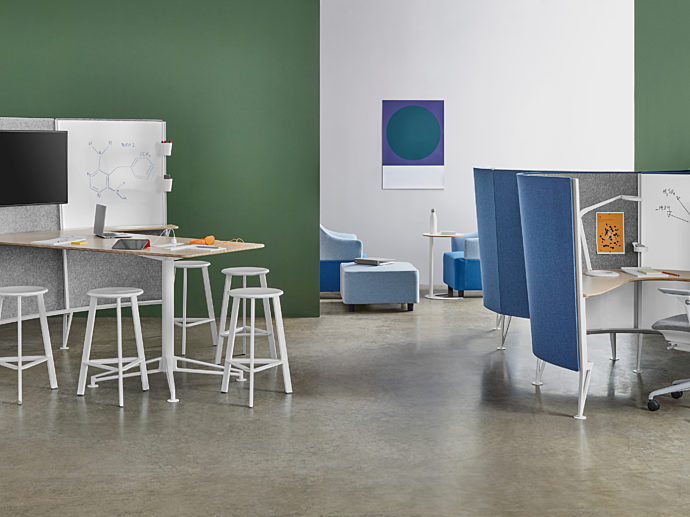Modern educational furniture in college setting.