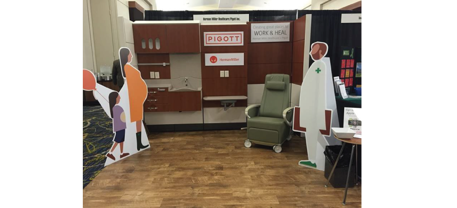 Pigott's booth at the Healthcare Annual Meeting showcasing Herman Miller Product